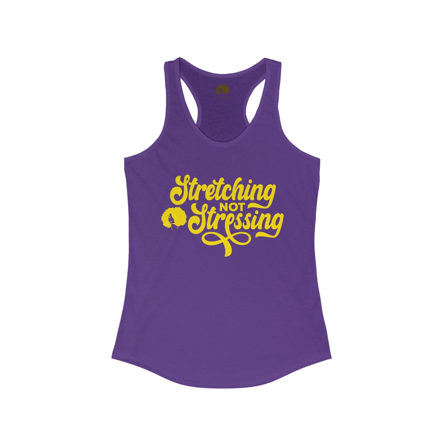 Stretching Not Stressing Racerback Tank (Gold Logo)