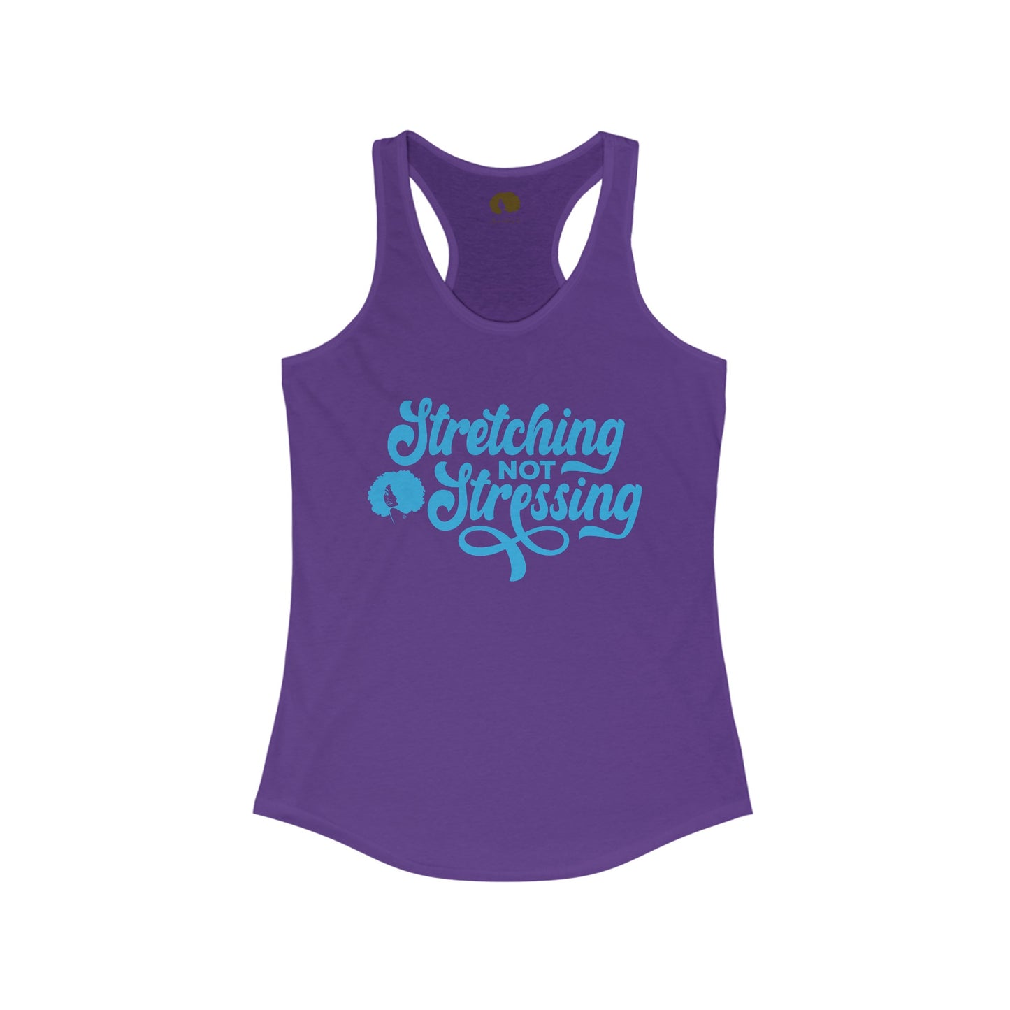 Stretching Not Stressing Racerback Tank (Turquoise Logo)