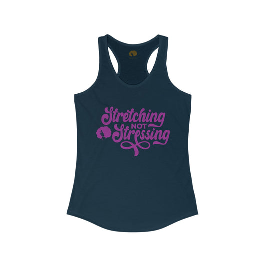 Stretching Not Stressing Racerback Tank (Purple Logo)