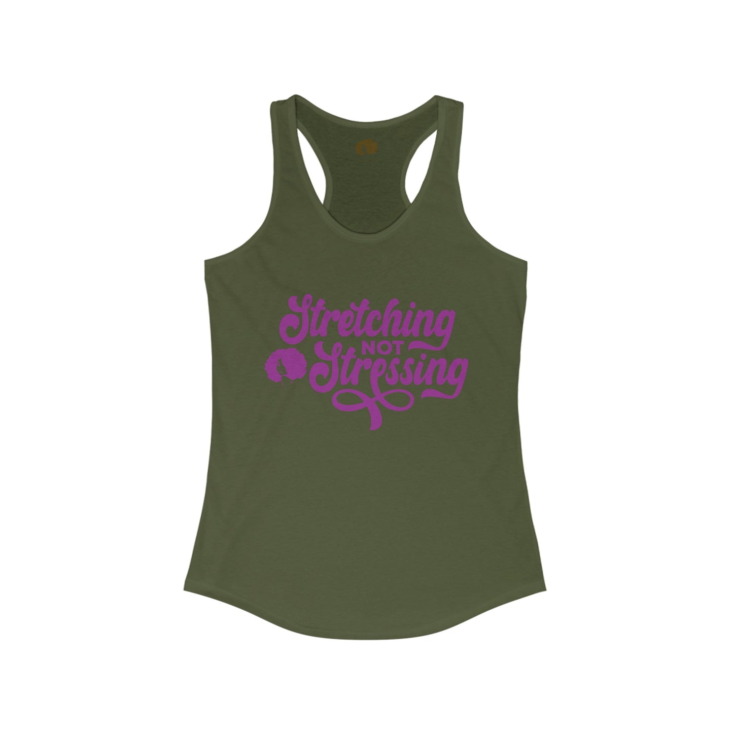 Stretching Not Stressing Racerback Tank (Purple Logo)