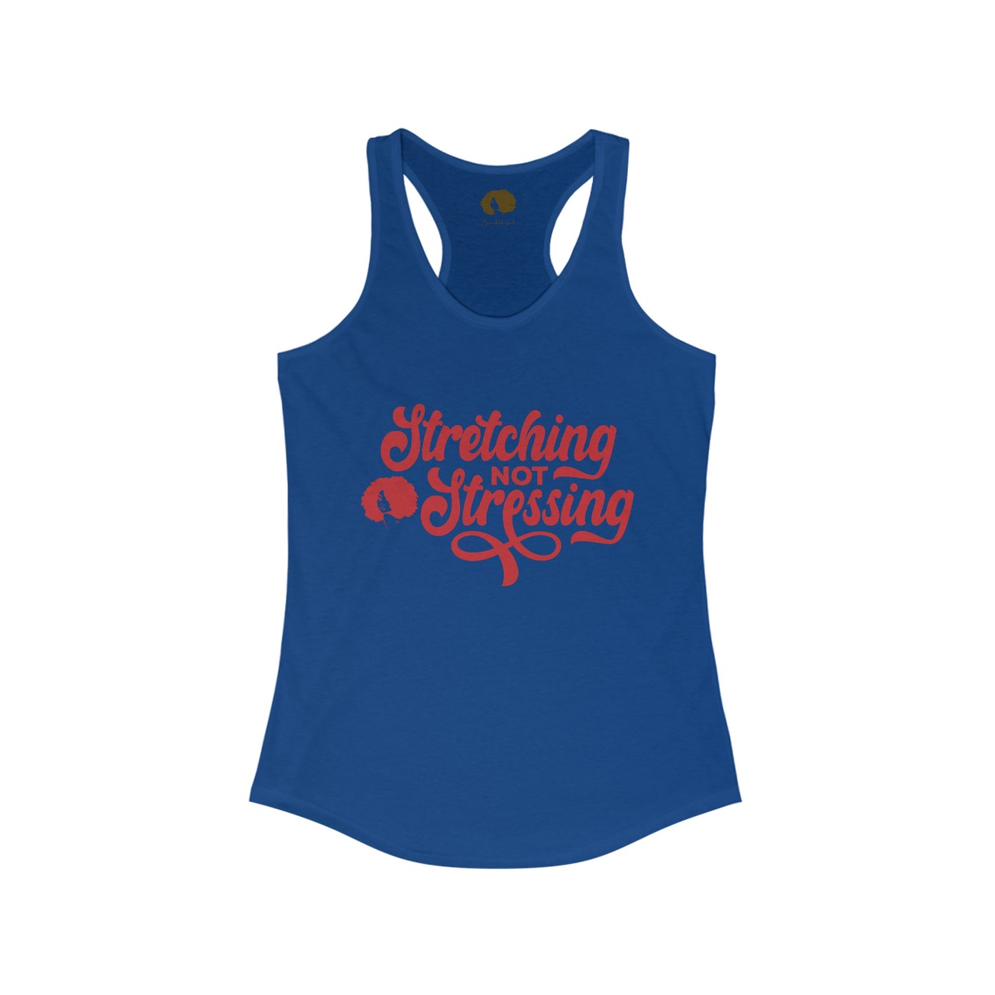 Stretching Not Stressing Racerback Tank (Red Logo)